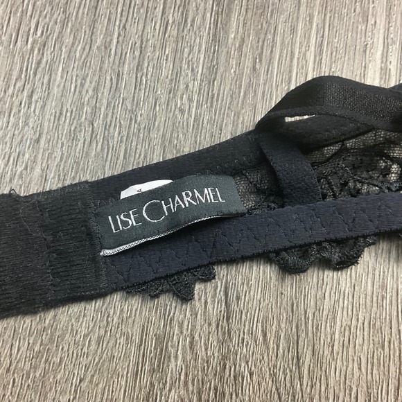 NWOT Lise Charmel Swarworski Crystal Lace Demi Sheer Floral Black Bra 38C France - Picture 3 of 5